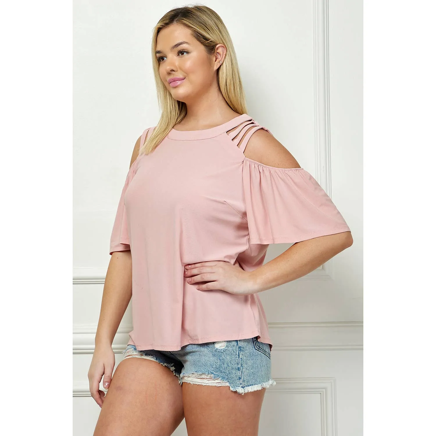 Plus Size Cage Cold Shoulder Top
