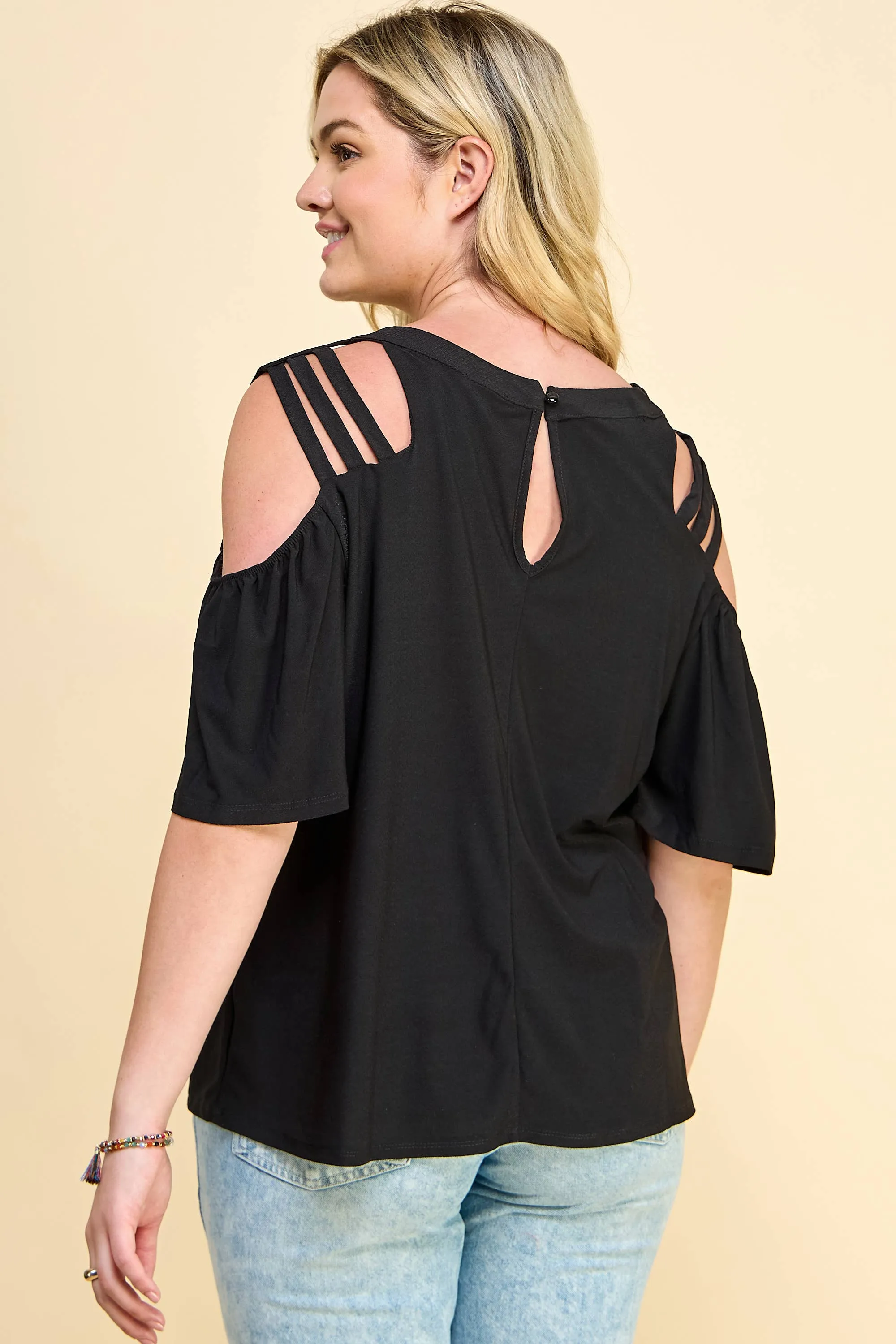 Plus Size Cage Cold Shoulder Top