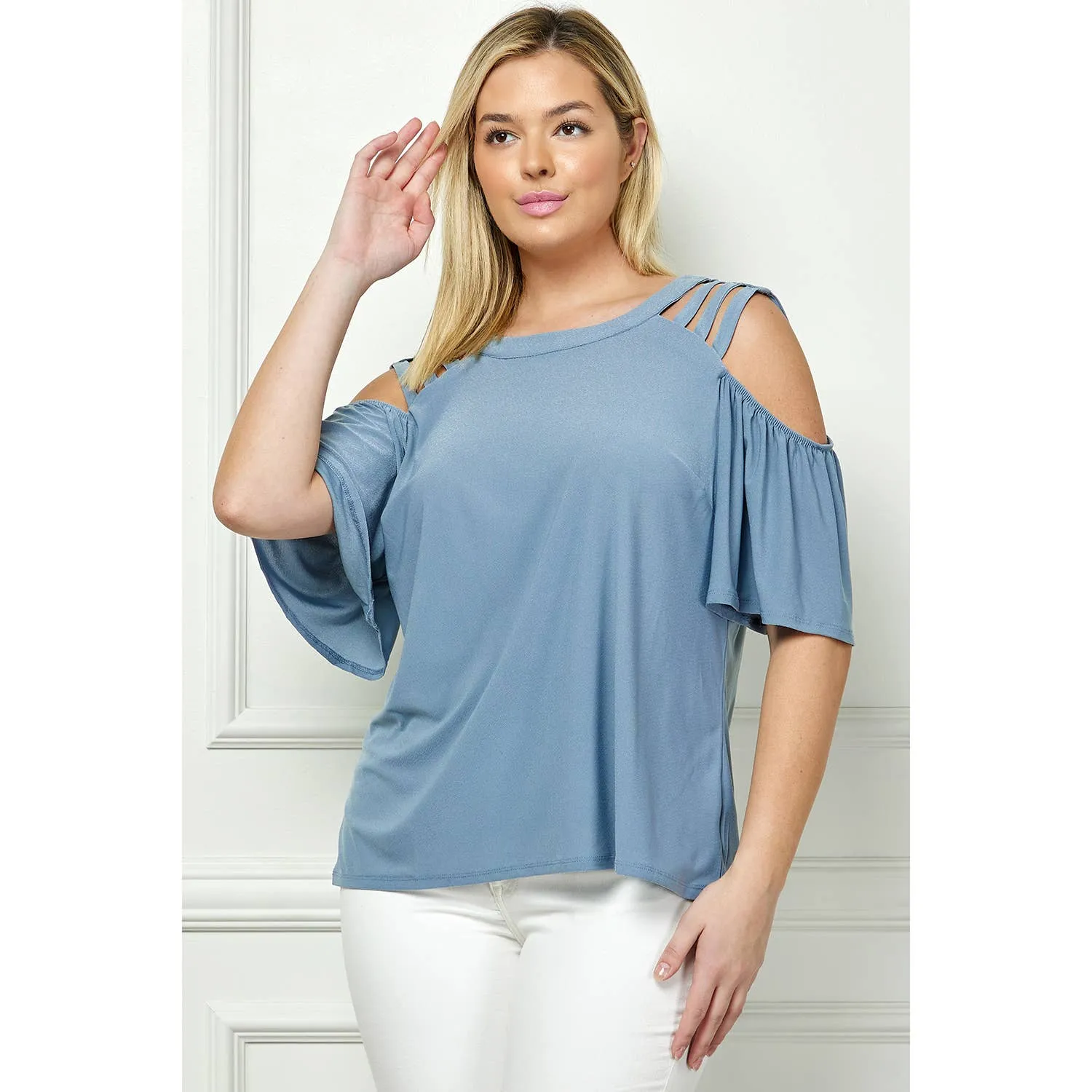 Plus Size Cage Cold Shoulder Top