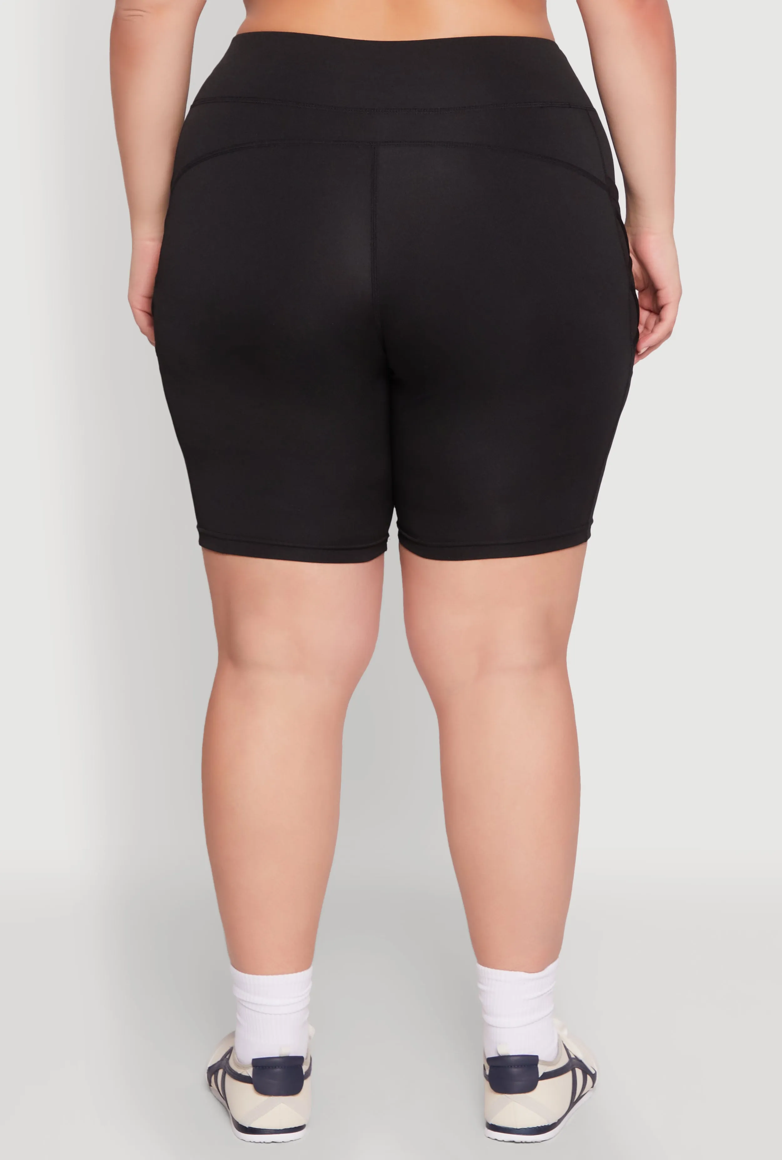Plus Size Caged Mesh Cell Phone Pocket Biker Shorts