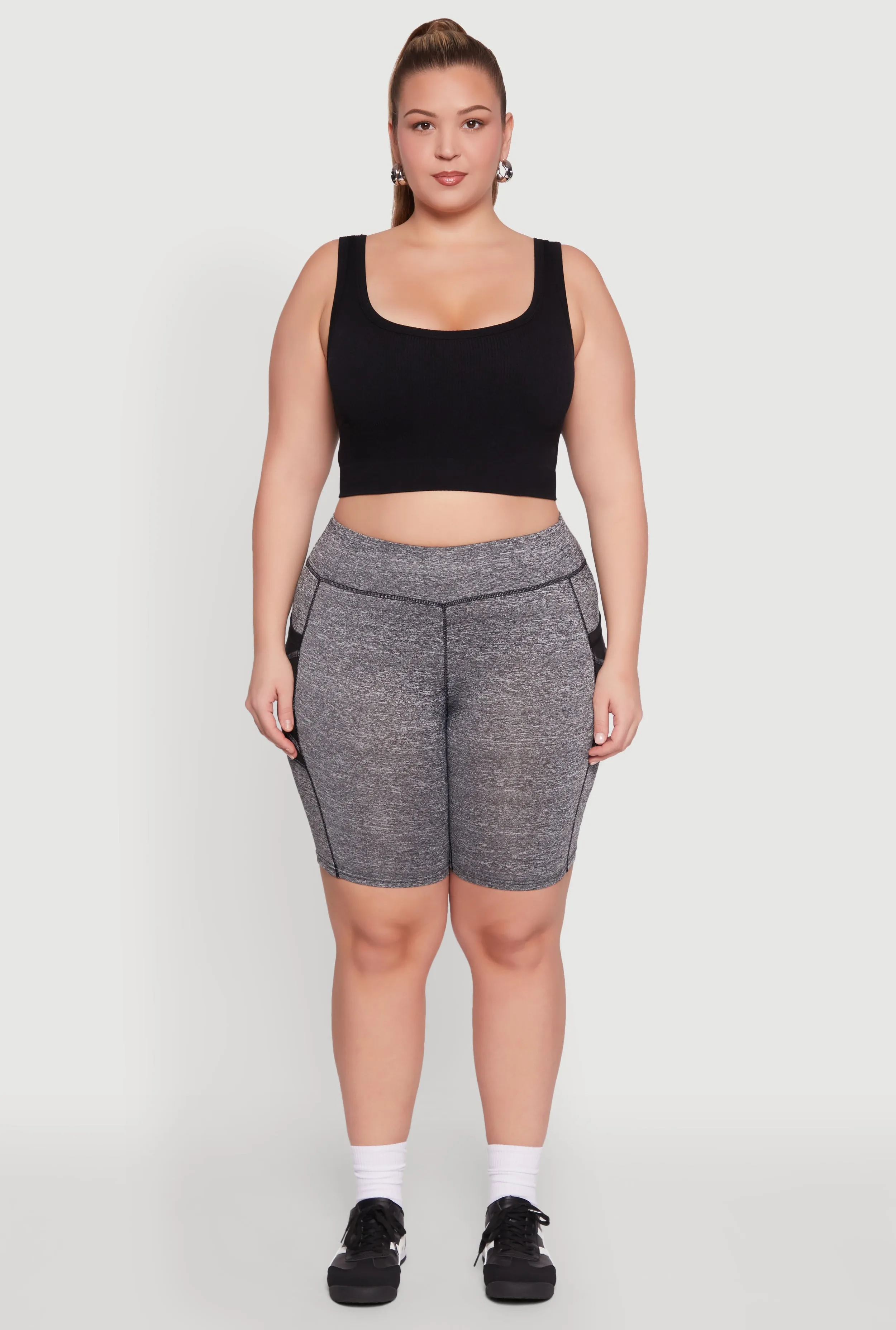 Plus Size Caged Mesh Cell Phone Pocket Biker Shorts