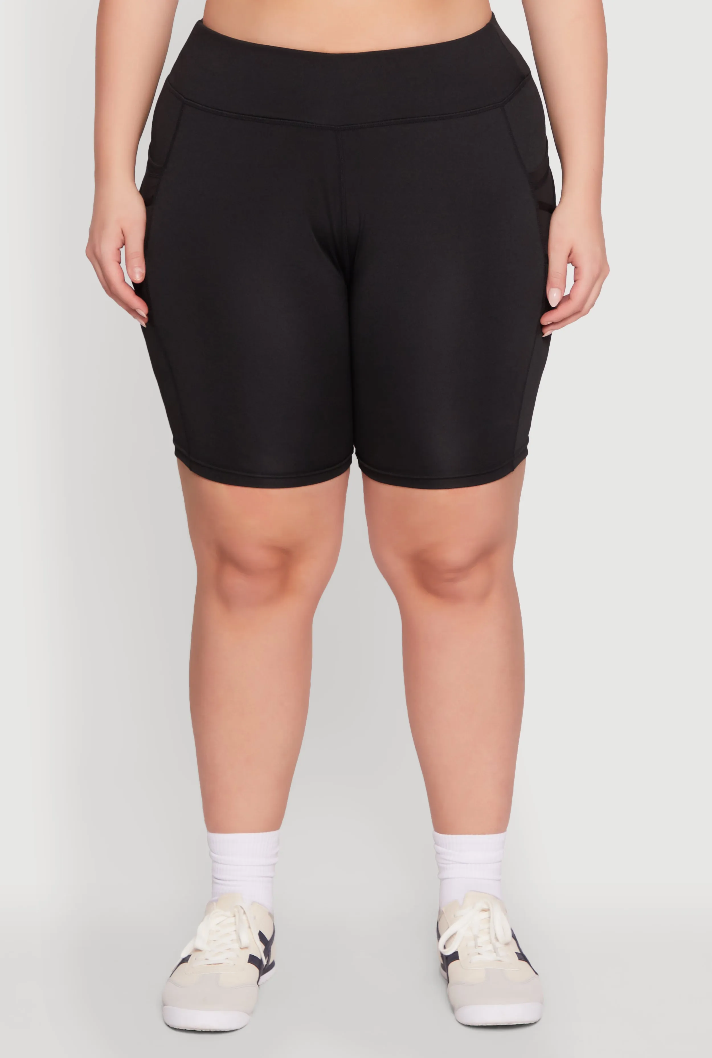 Plus Size Caged Mesh Cell Phone Pocket Biker Shorts