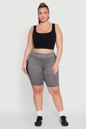 Plus Size Caged Mesh Cell Phone Pocket Biker Shorts