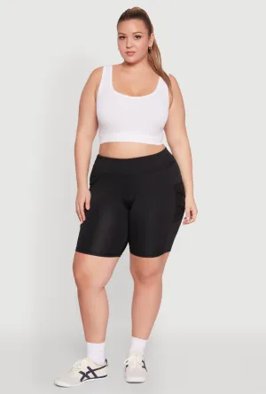 Plus Size Caged Mesh Cell Phone Pocket Biker Shorts