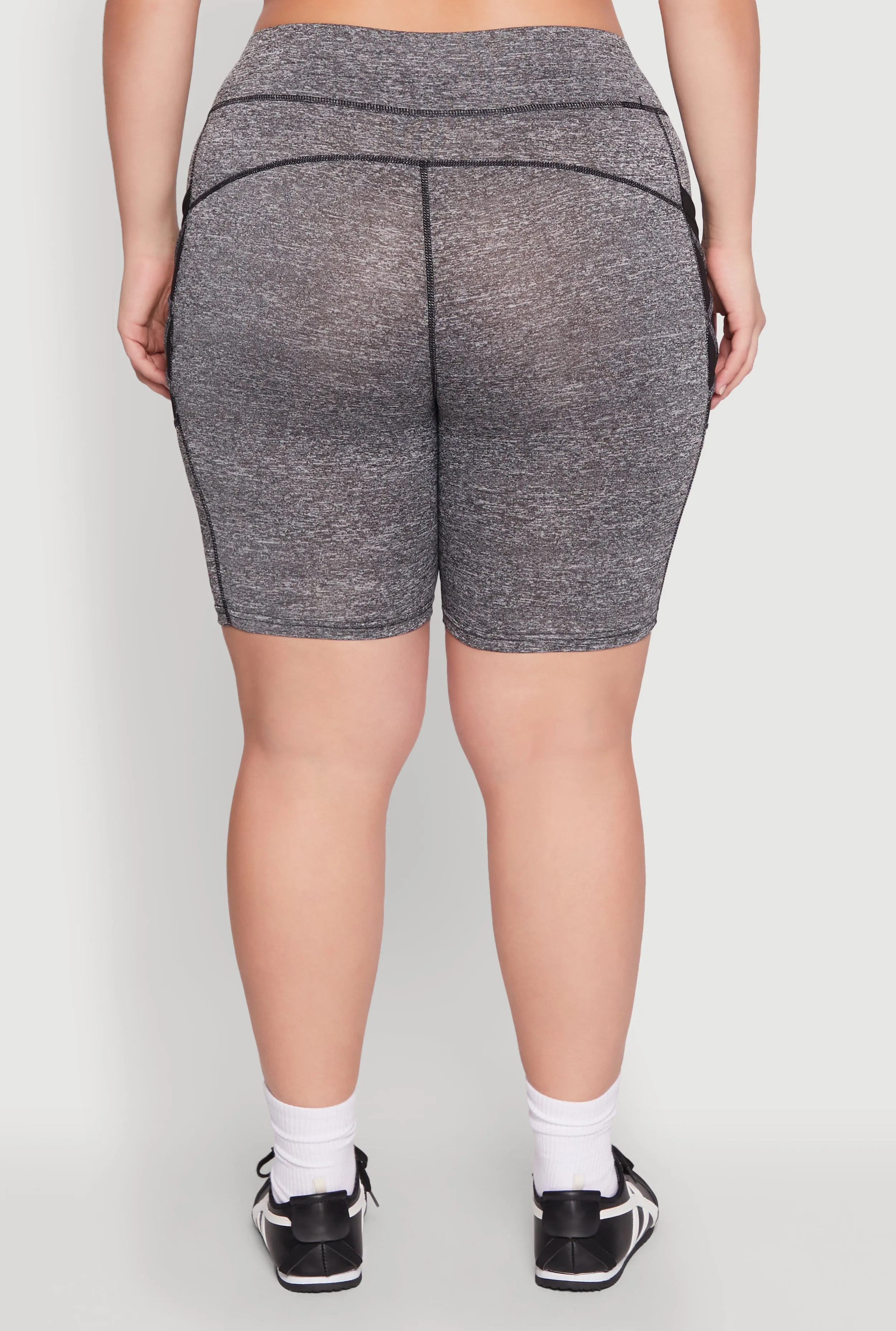 Plus Size Caged Mesh Cell Phone Pocket Biker Shorts