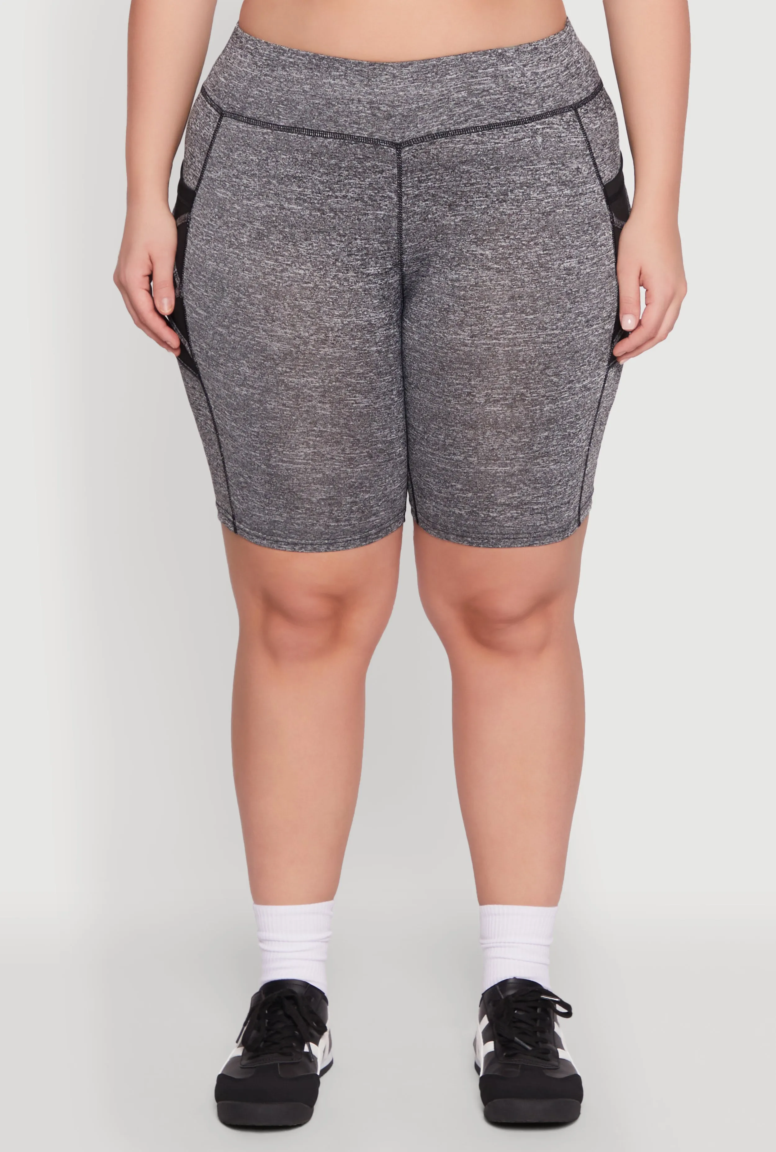 Plus Size Caged Mesh Cell Phone Pocket Biker Shorts