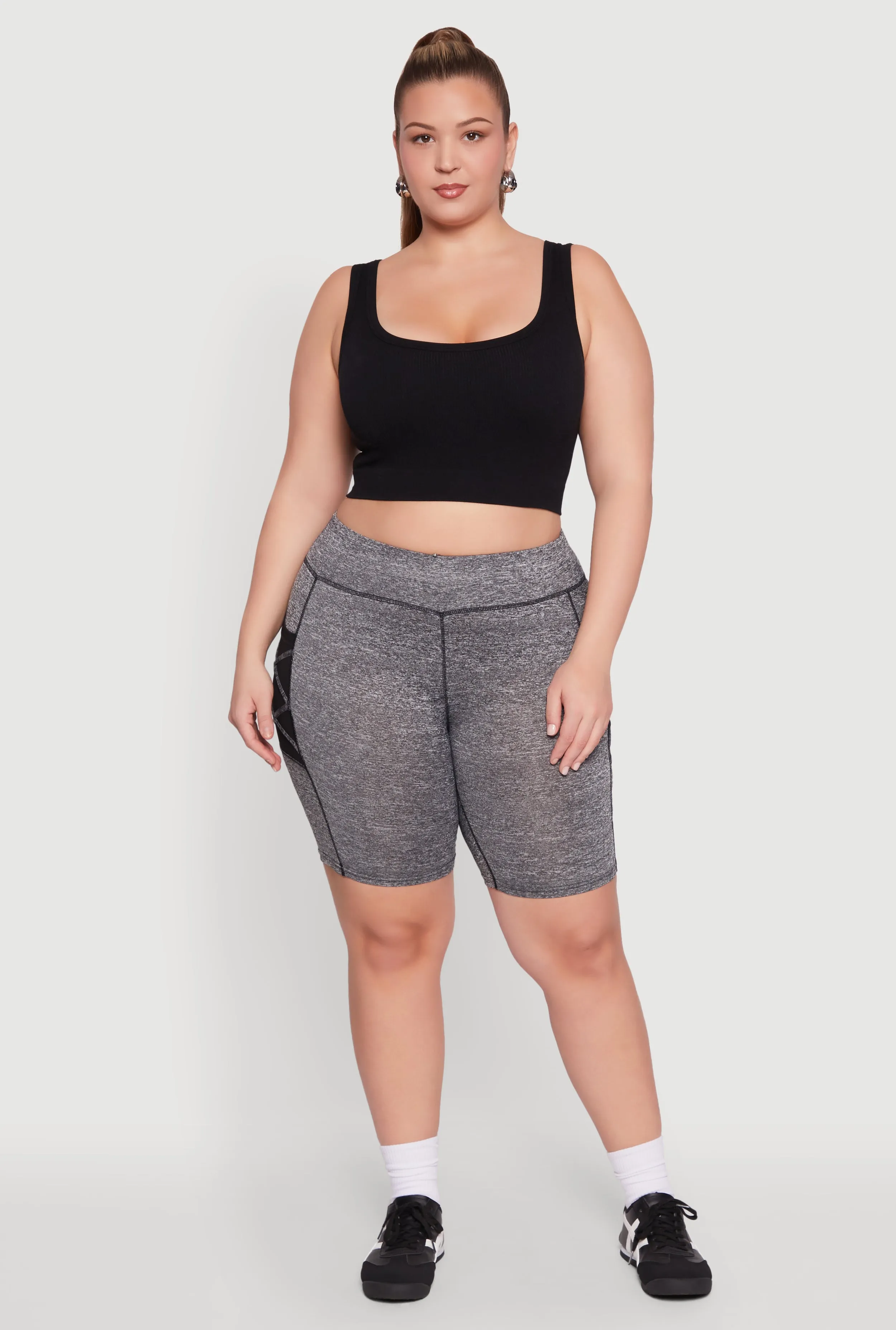 Plus Size Caged Mesh Cell Phone Pocket Biker Shorts
