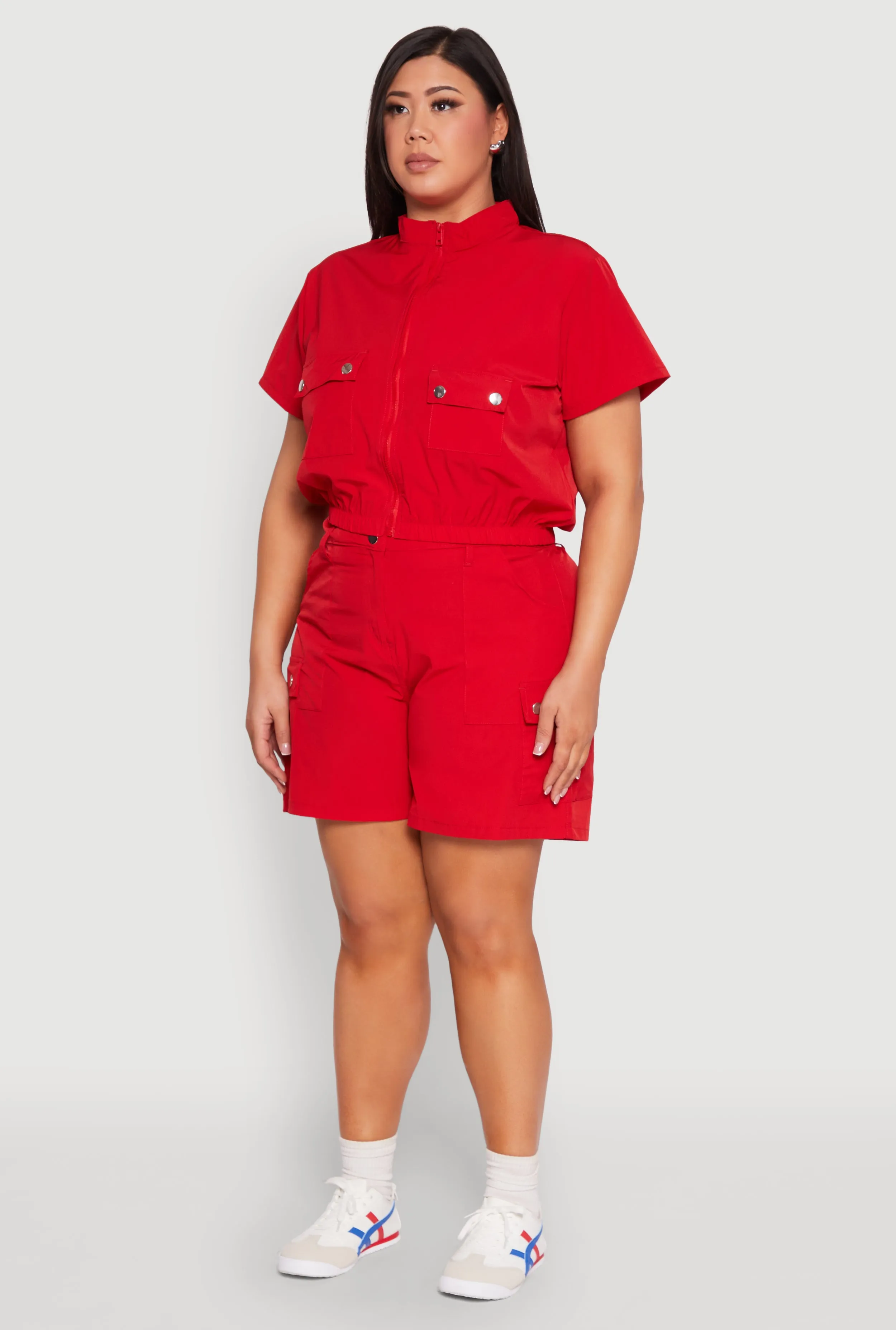 Plus Size Nylon Utility Zip Up Top