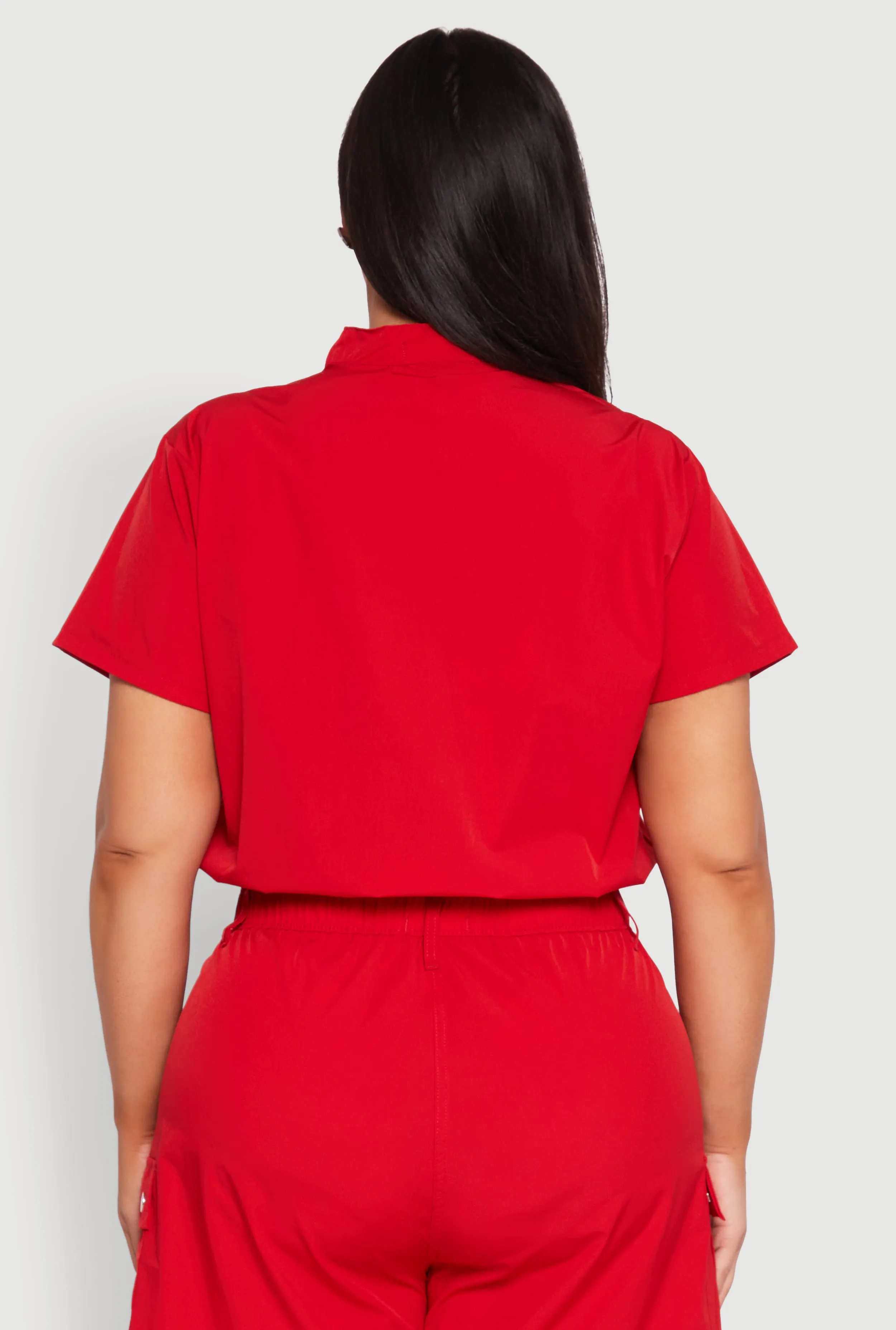 Plus Size Nylon Utility Zip Up Top