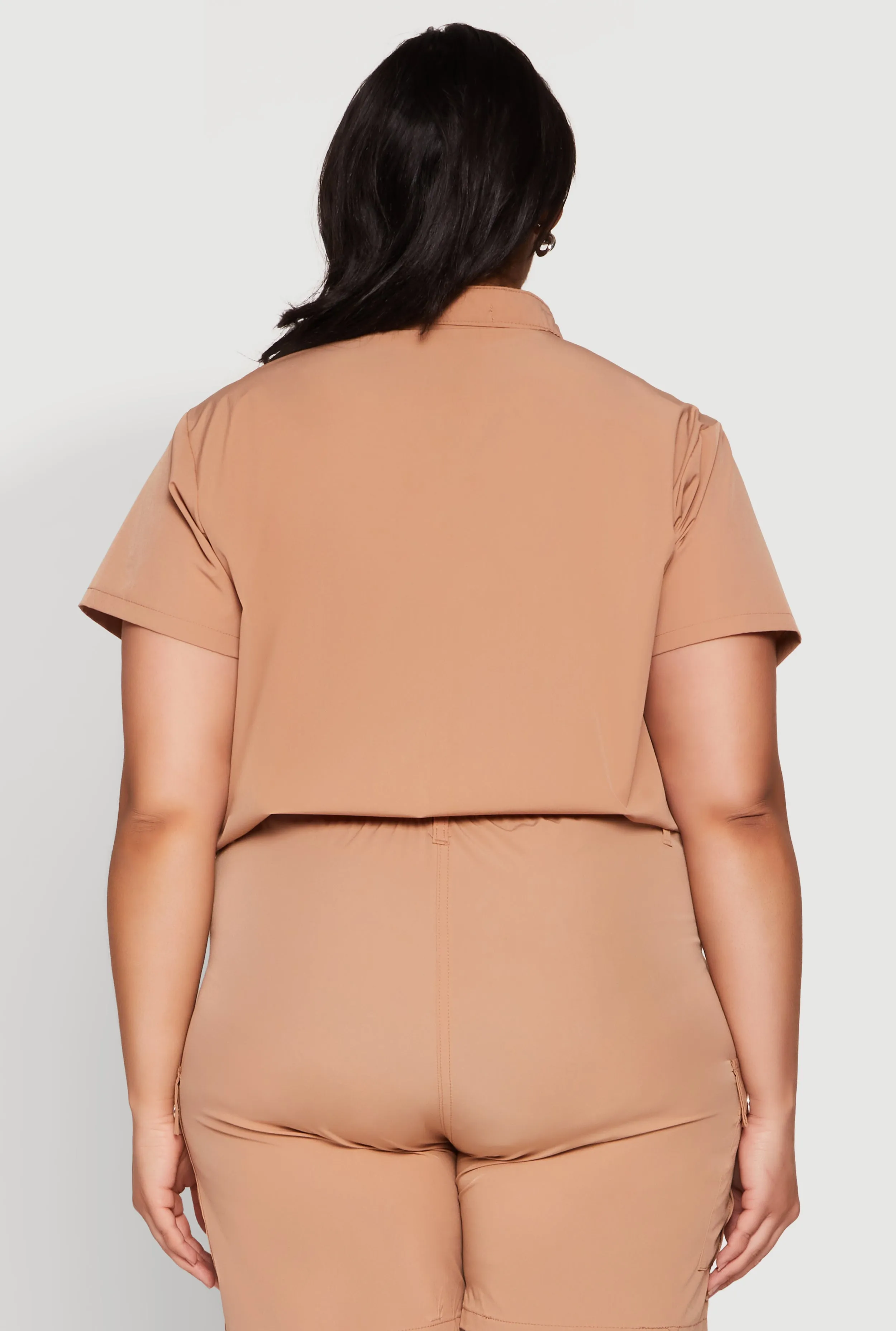 Plus Size Nylon Utility Zip Up Top