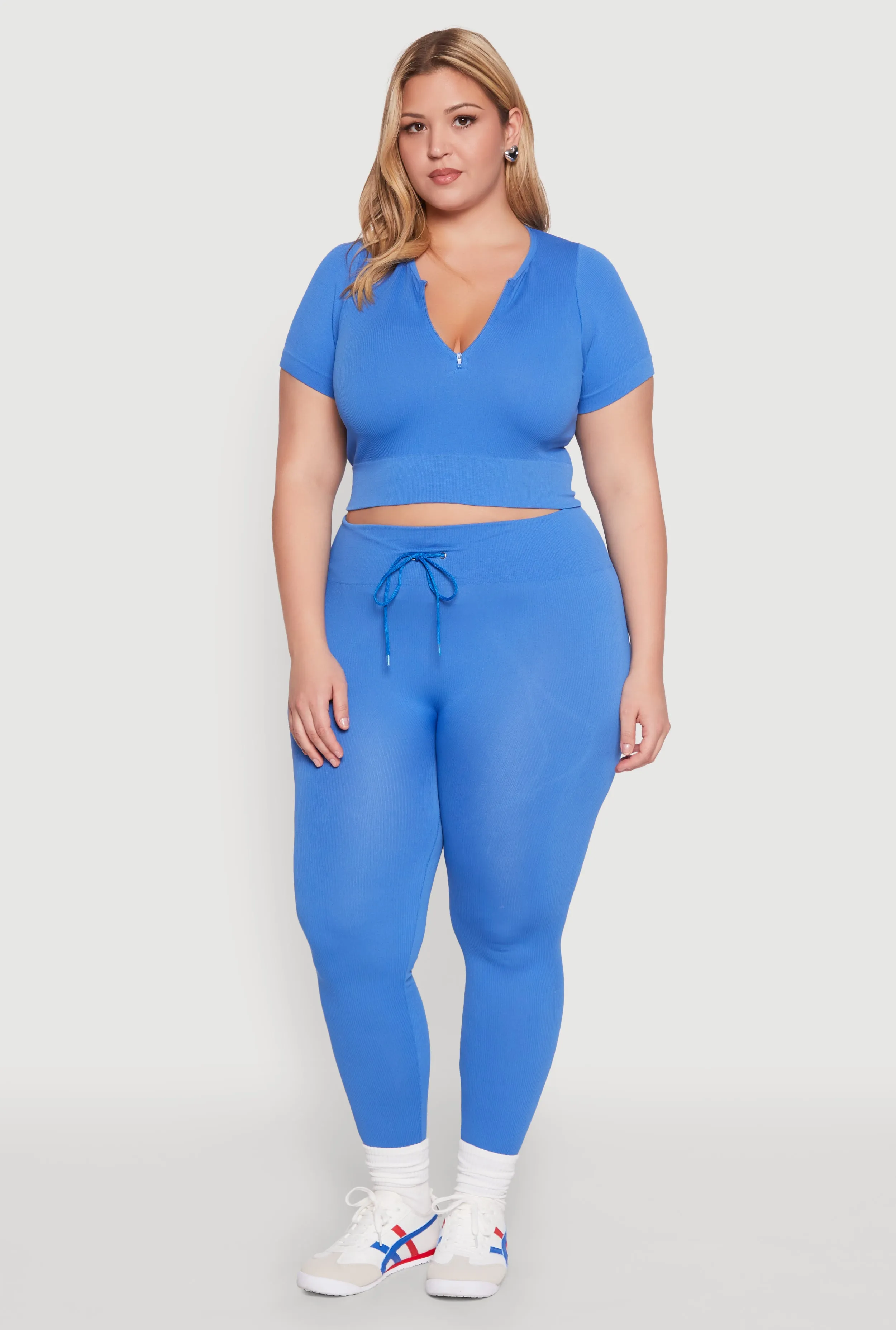 Plus Size Seamless Zip Front Crop Top