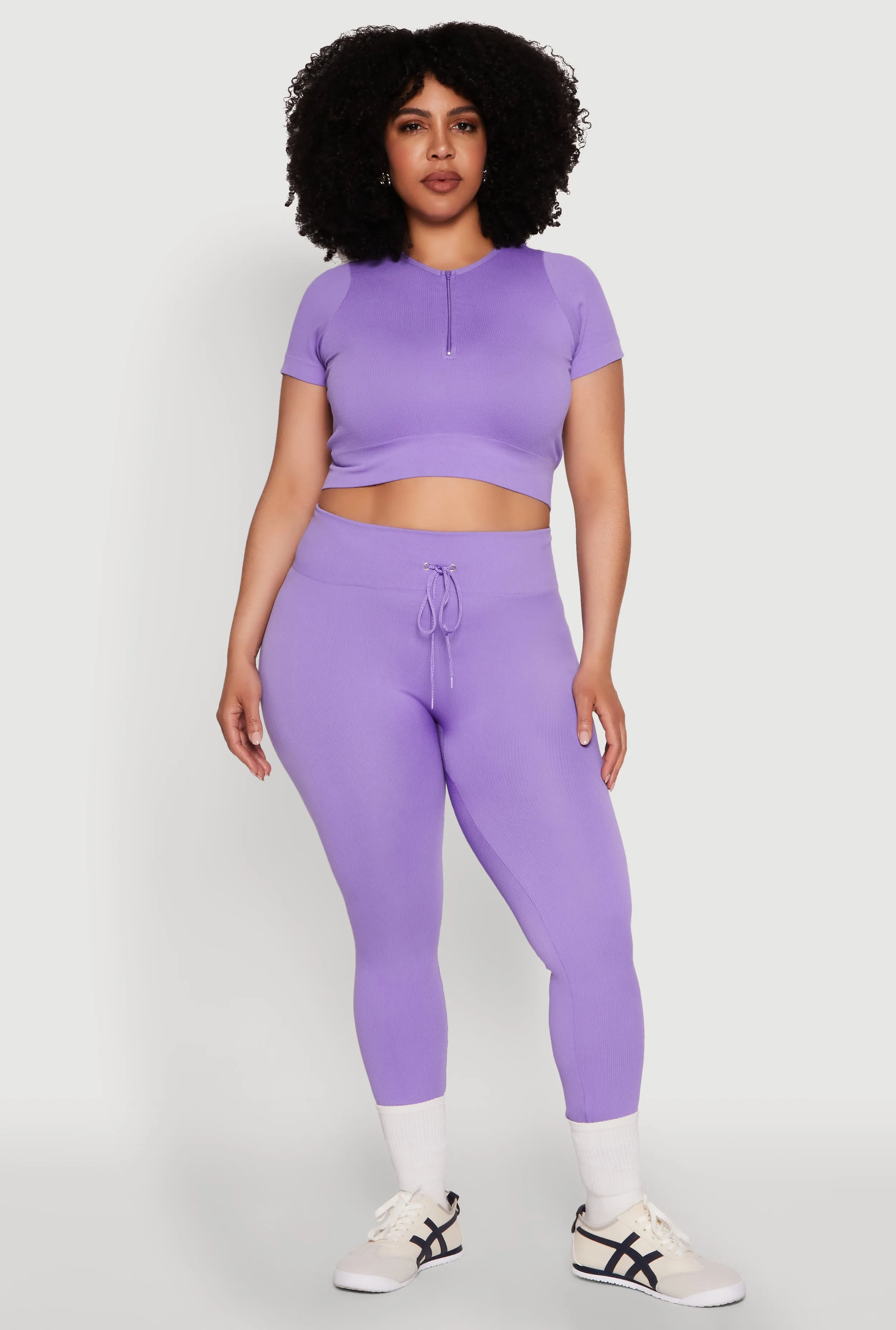 Plus Size Seamless Zip Front Crop Top