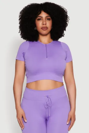 Plus Size Seamless Zip Front Crop Top