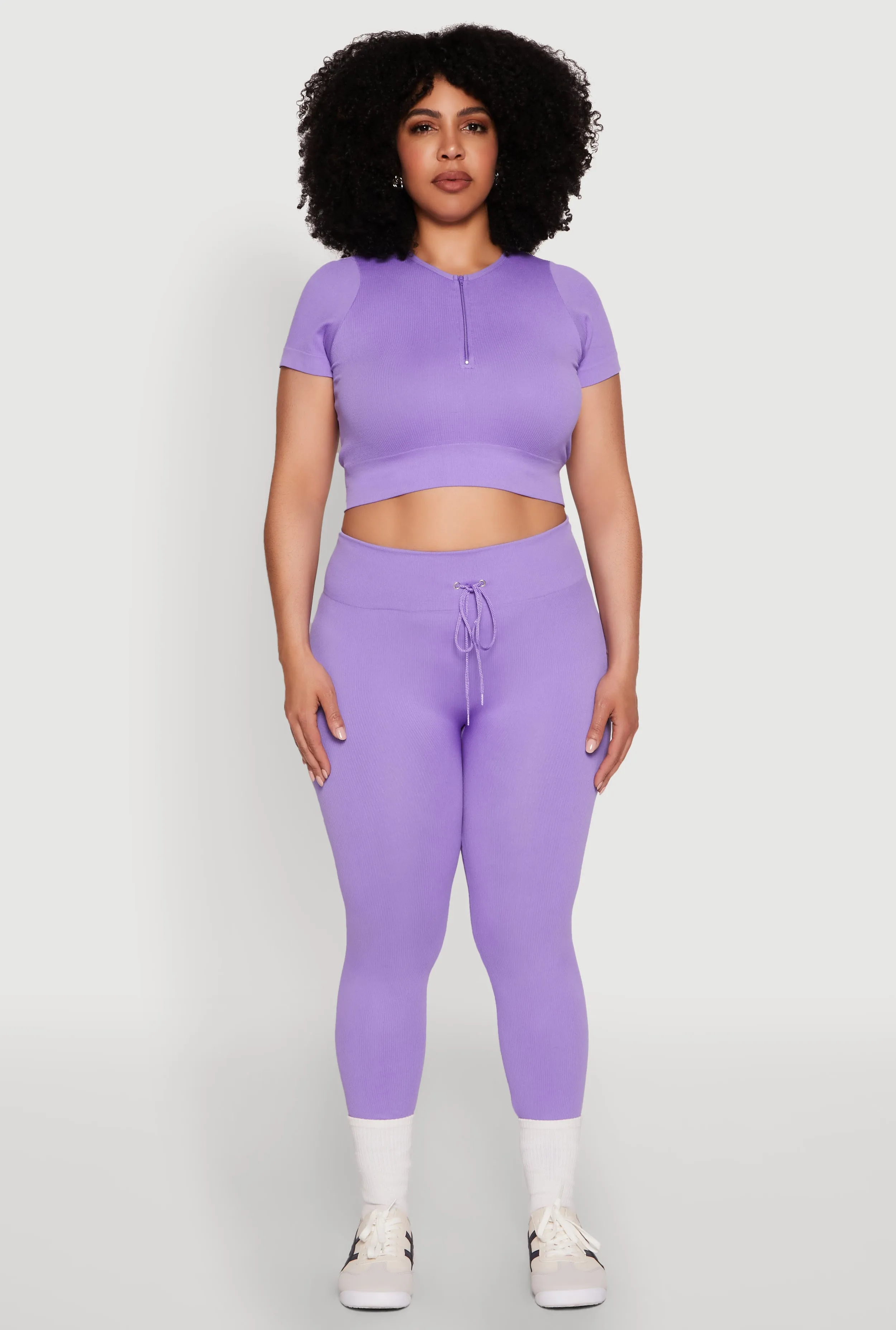 Plus Size Seamless Zip Front Crop Top