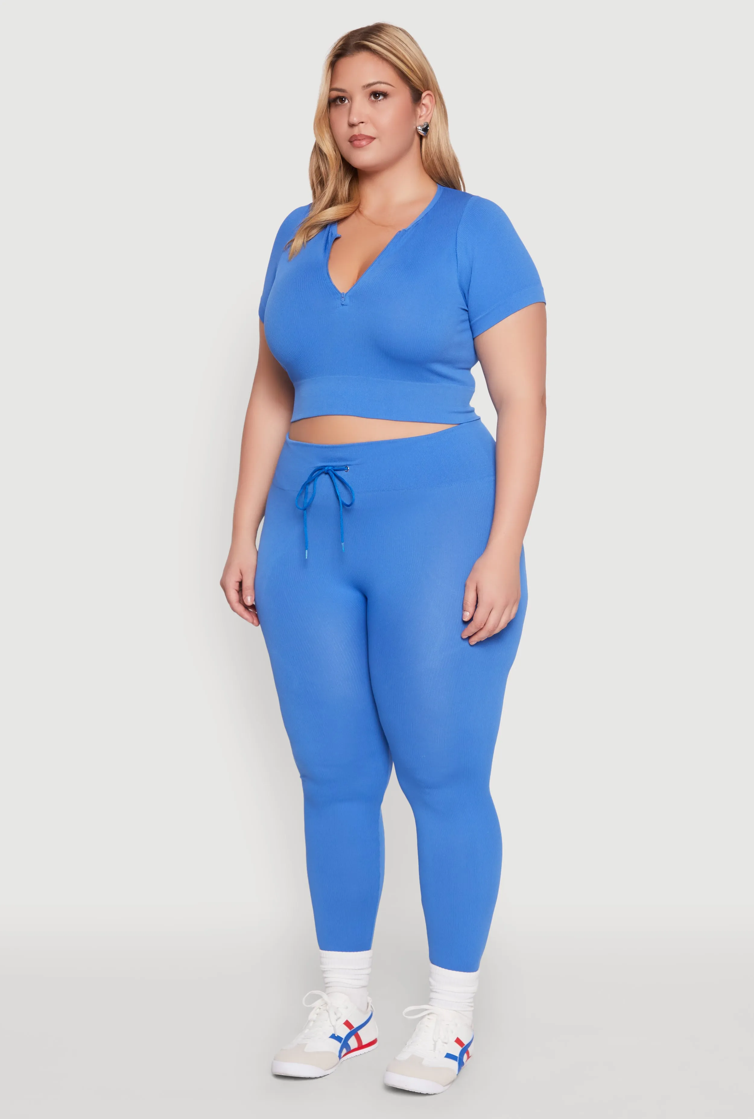 Plus Size Seamless Zip Front Crop Top