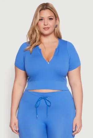 Plus Size Seamless Zip Front Crop Top