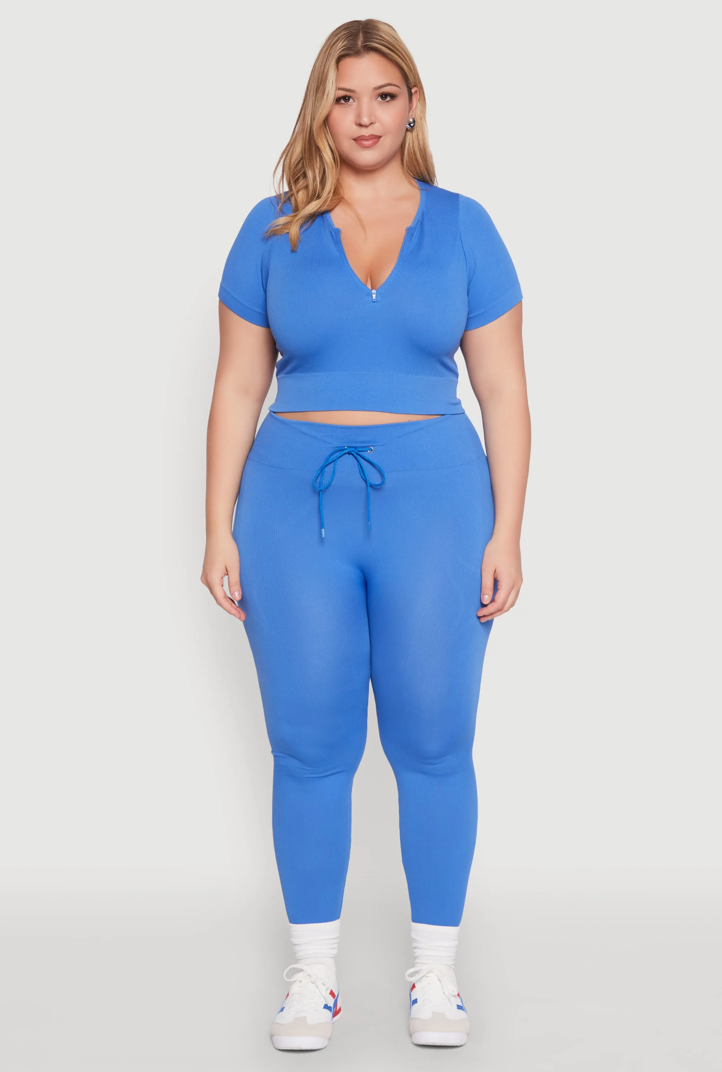 Plus Size Seamless Zip Front Crop Top