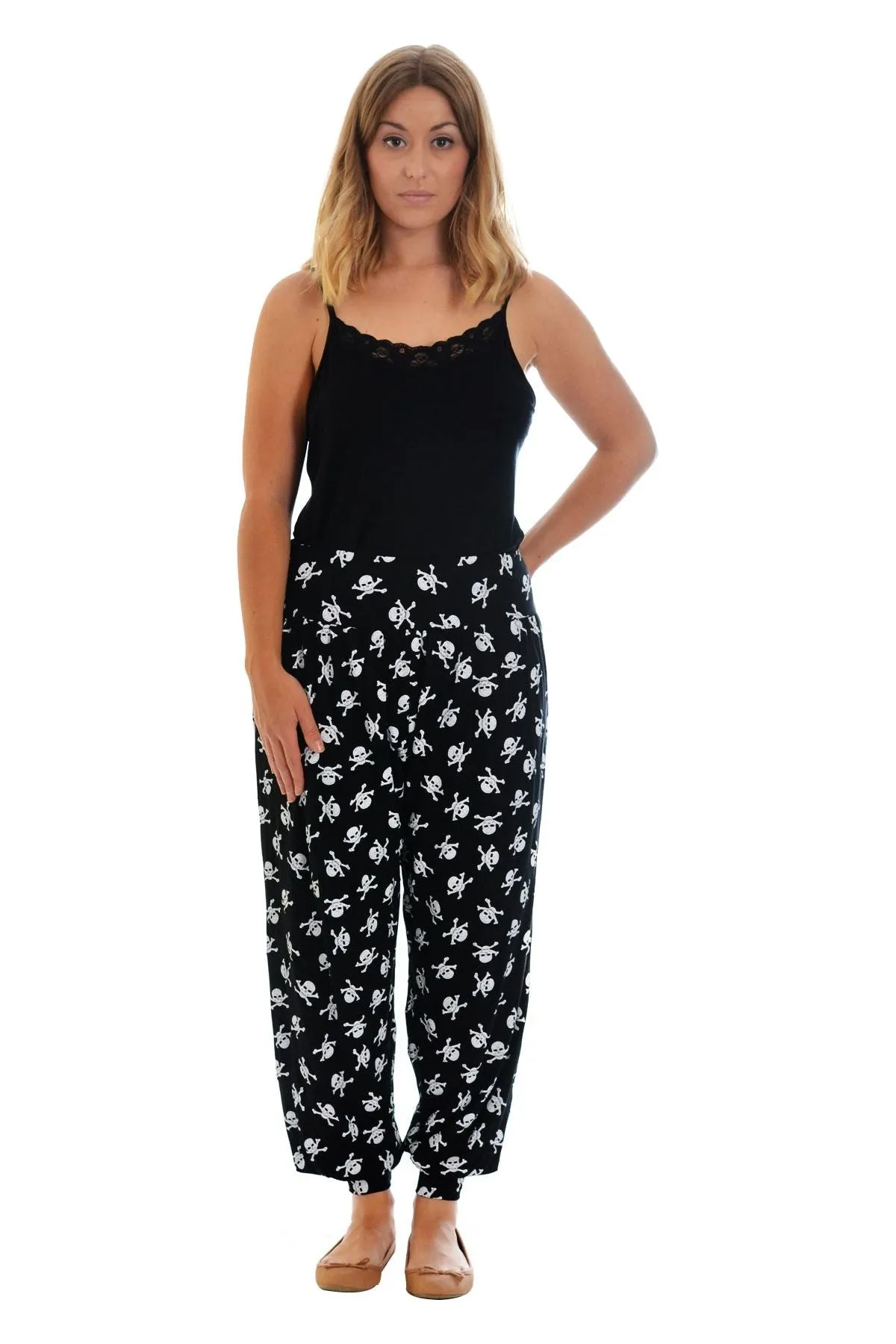 Plus Size Skull Bones Print Harem Trousers