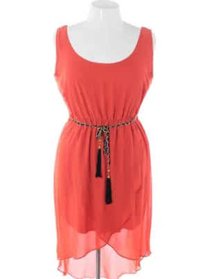 Plus Size Vintage Layered Dip Hem Coral Tank Dress