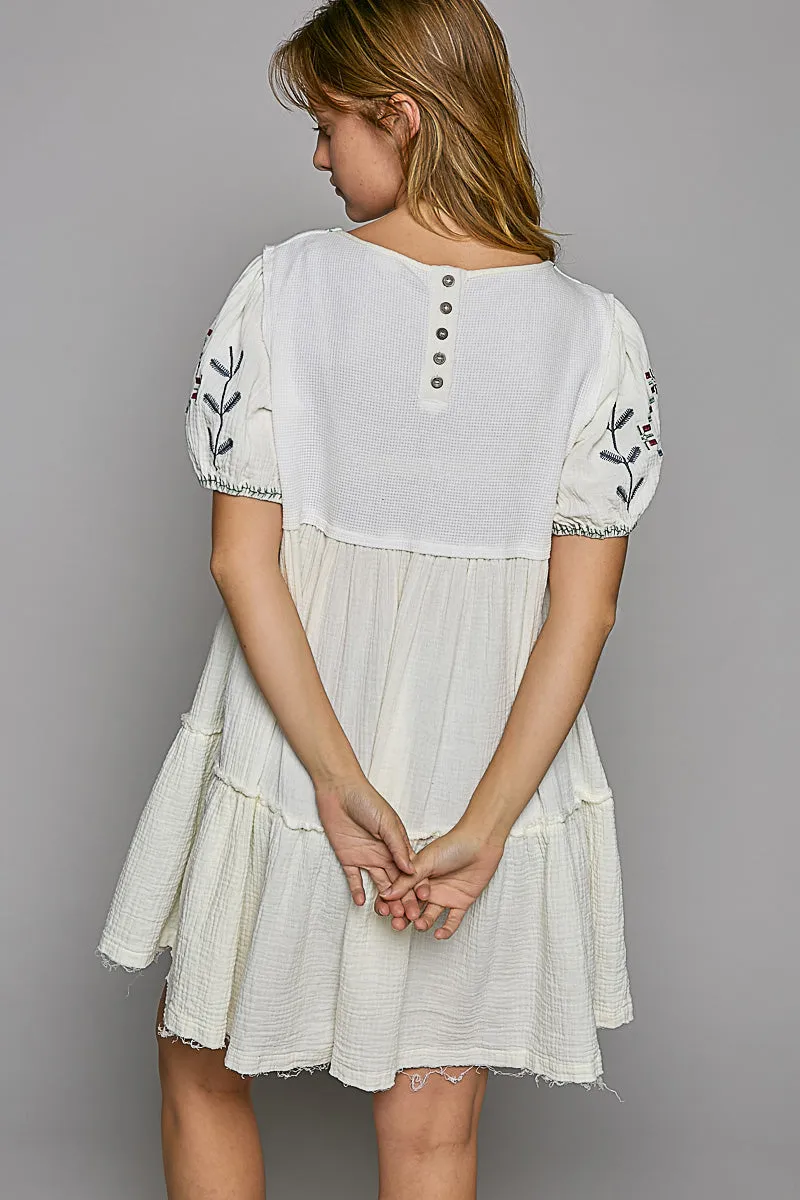 POL Women's Ivory Embroidered Mini Dress