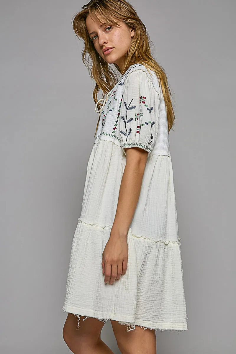POL Women's Ivory Embroidered Mini Dress