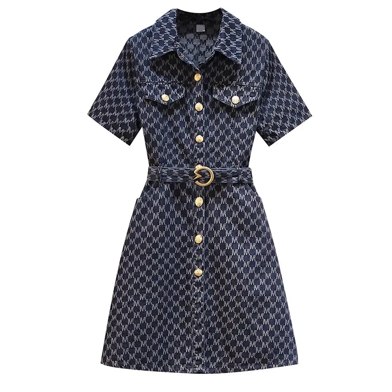 Print Single-breasted Denim Dress