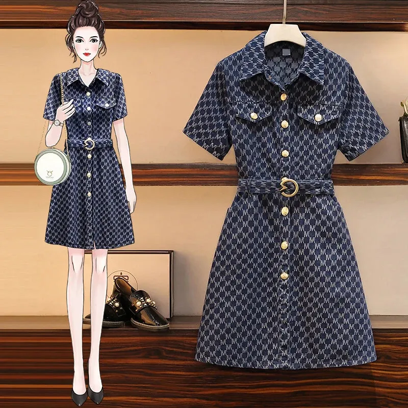 Print Single-breasted Denim Dress