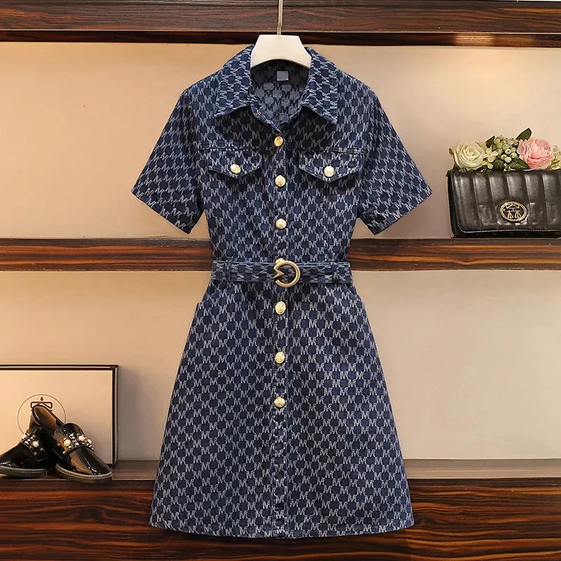 Print Single-breasted Denim Dress