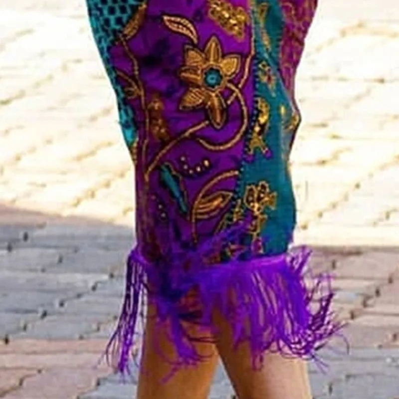 Printed Fringe High-Waisted Bodycon Skirt