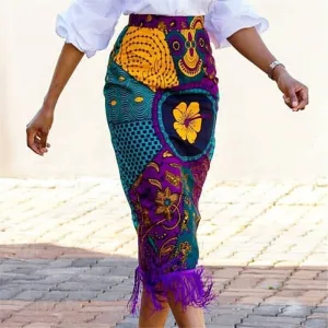 Printed Fringe High-Waisted Bodycon Skirt