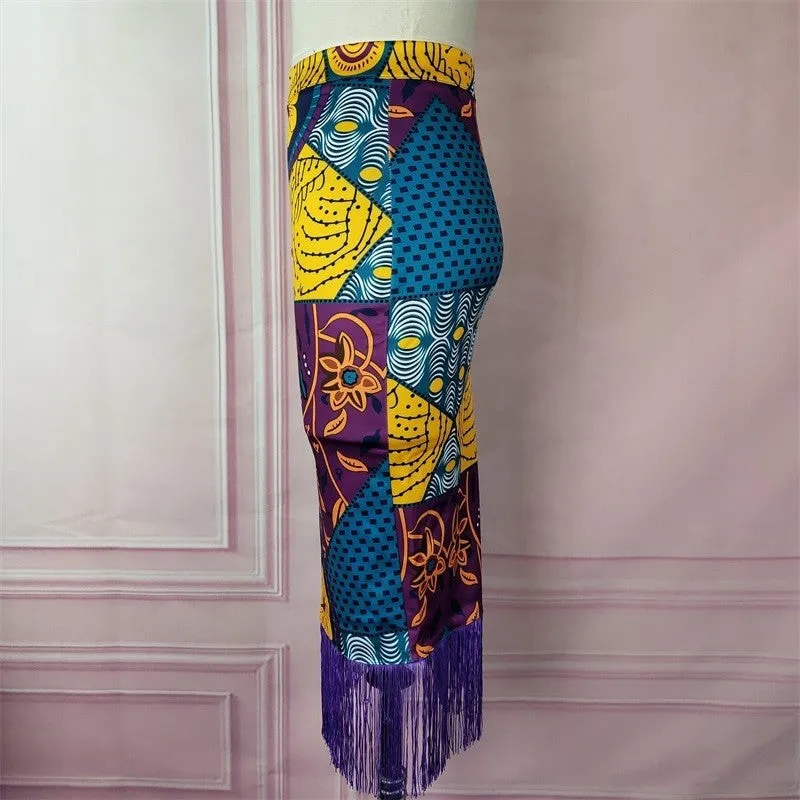 Printed Fringe High-Waisted Bodycon Skirt