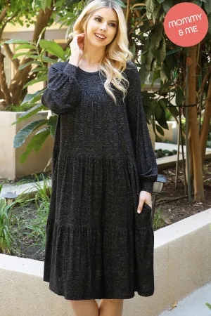 Puff Long Sleeve Tiered Hacci Brushed Dress