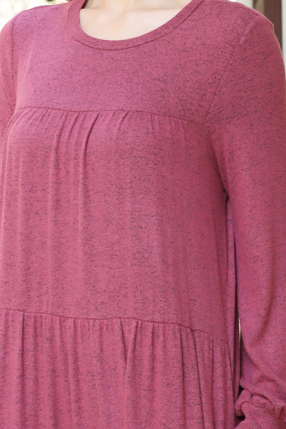 Puff Long Sleeve Tiered Hacci Brushed Dress