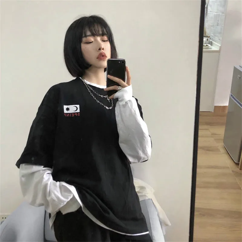 "BLACK WHITE SUN MOON PRINT" T-SHIRT D052202