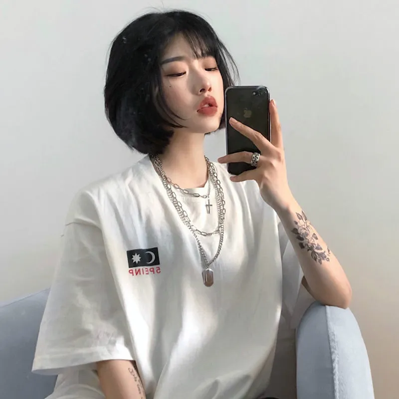 "BLACK WHITE SUN MOON PRINT" T-SHIRT D052202