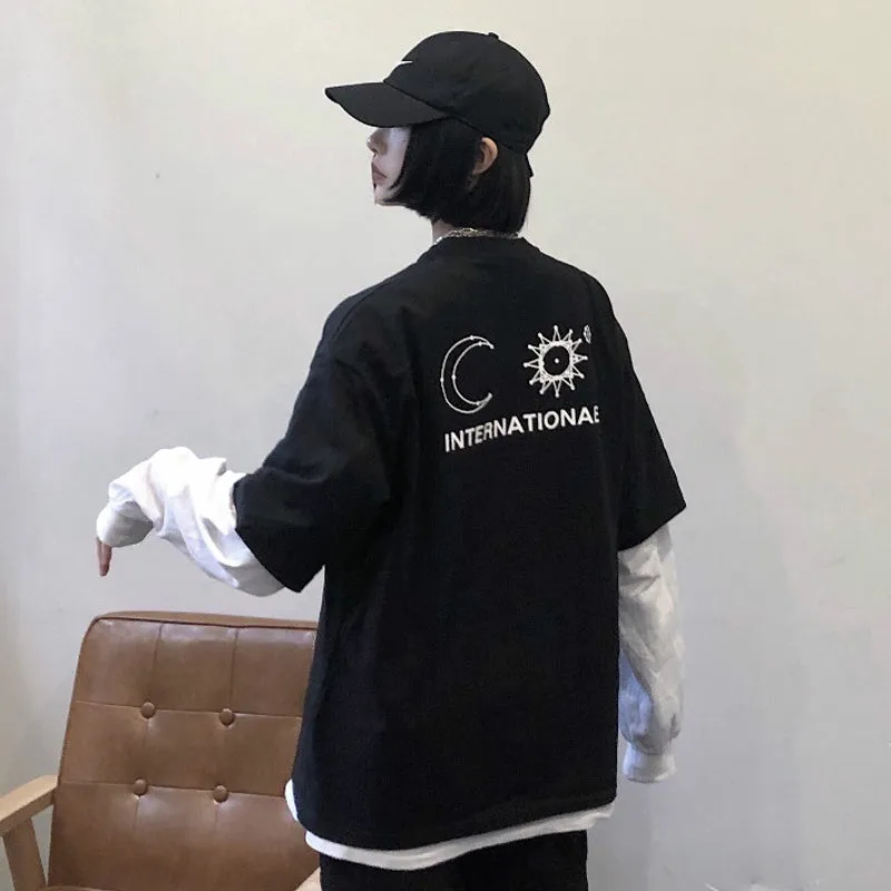 "BLACK WHITE SUN MOON PRINT" T-SHIRT D052202