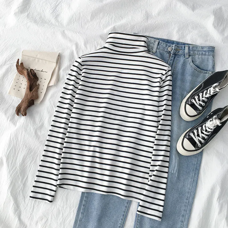 "BLACK/WHITE/GRAY STRIPED" LONG-SLEEVED TOP K112215