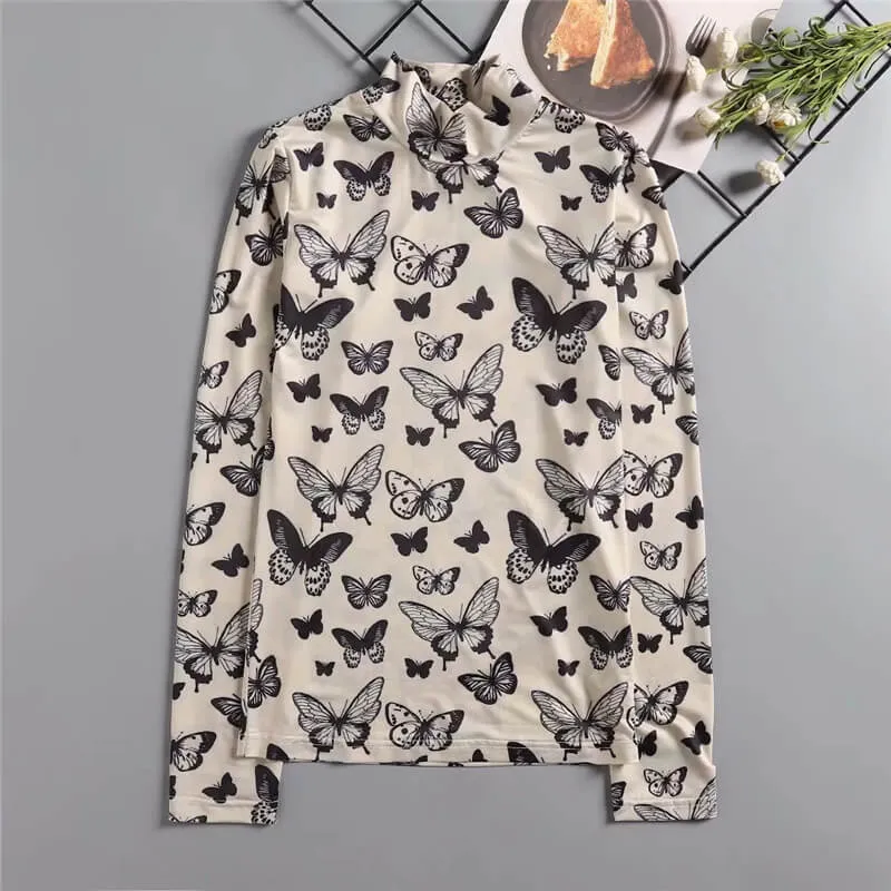 "BUTTERFLY HIGH COLLAR TIGHT" LONG SLEEVE TOP K060402