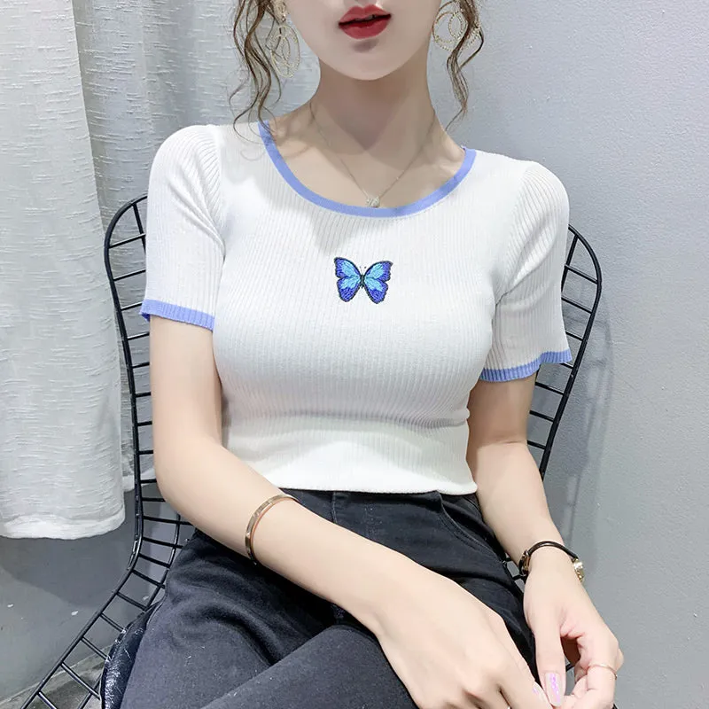 "BUTTERFLY KNITTED" SHORT SLEEVE D042901