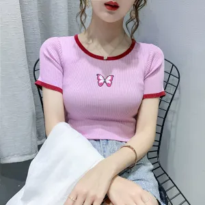 "BUTTERFLY KNITTED" SHORT SLEEVE D042901