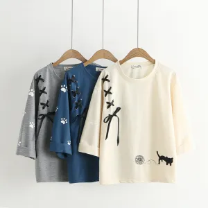 "CUTE CAT EMBROIDERY" T-SHIRT D072017