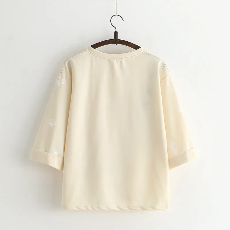 "CUTE CAT EMBROIDERY" T-SHIRT D072017