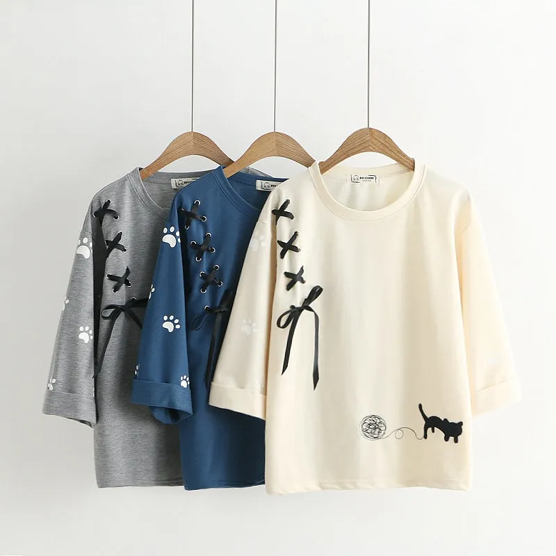 "CUTE CAT EMBROIDERY" T-SHIRT D072017