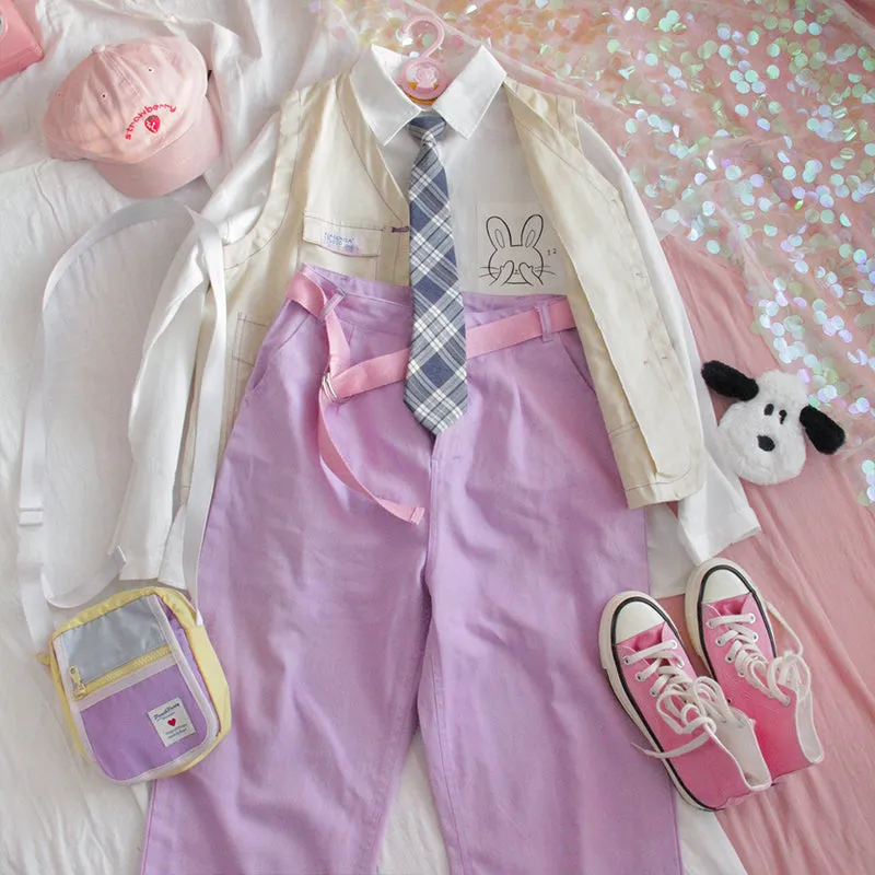 "CUTE RABBIT HIDE AND SEEK" WHITE SHIRT WITH TIE S032505