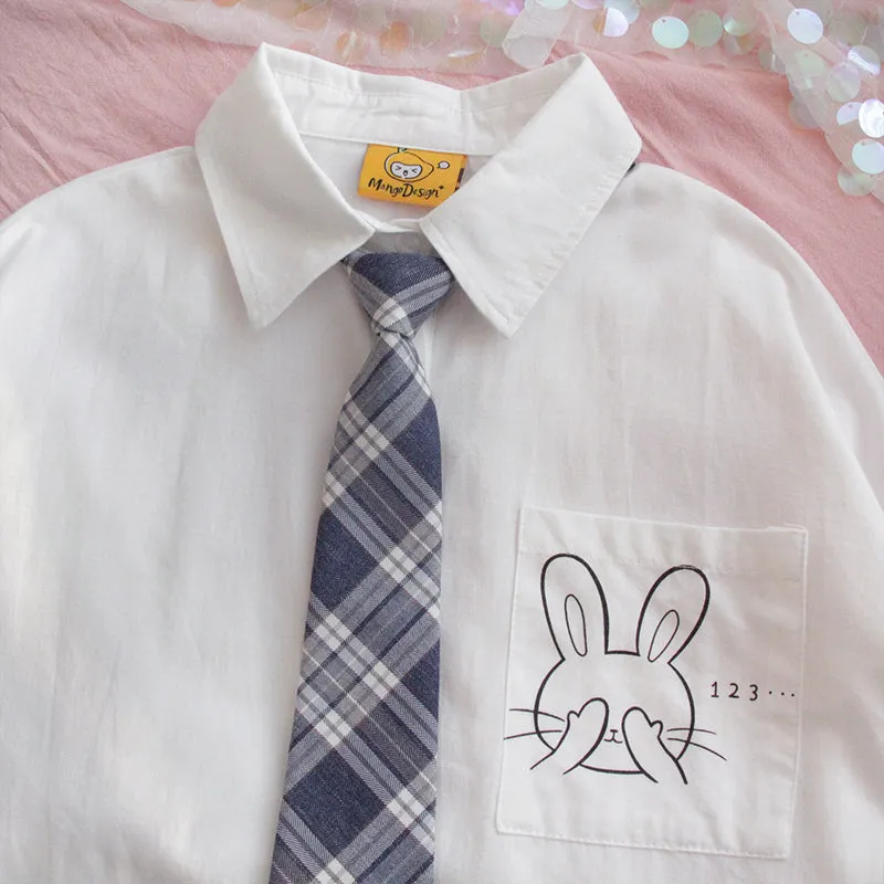 "CUTE RABBIT HIDE AND SEEK" WHITE SHIRT WITH TIE S032505