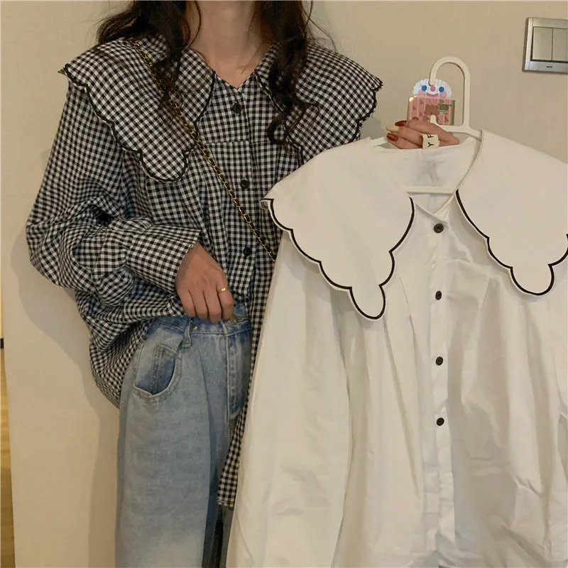"DOLL COLLAR PLAID LONG SLEEVED" SHIRT N031607