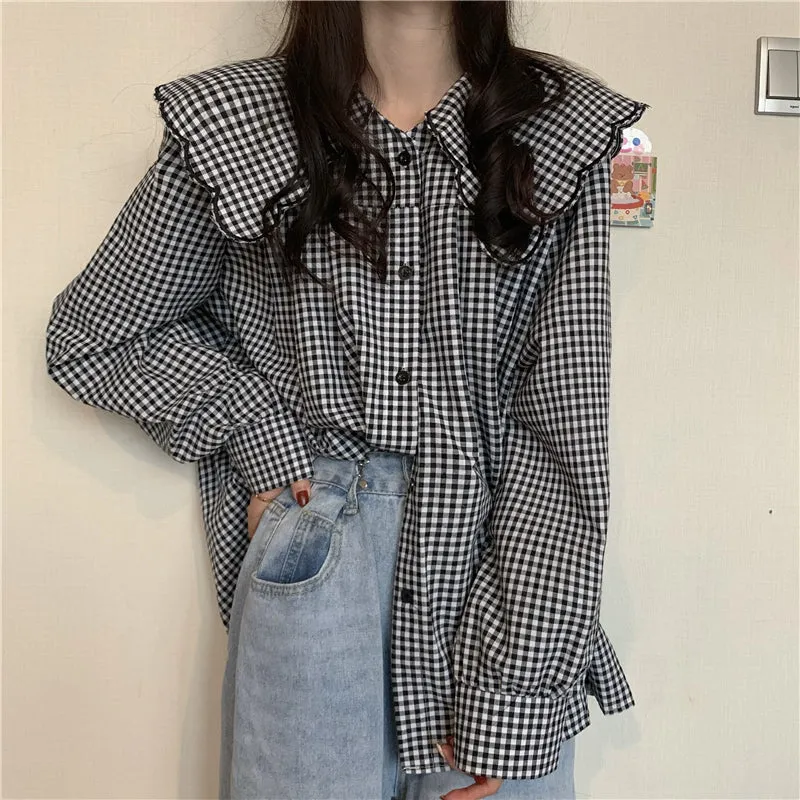 "DOLL COLLAR PLAID LONG SLEEVED" SHIRT N031607