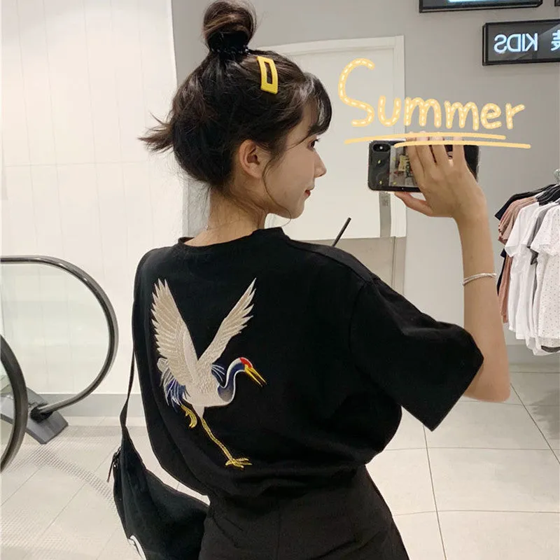 "FAIRY CRANE EMBROIDERY" T-SHIRT D052917