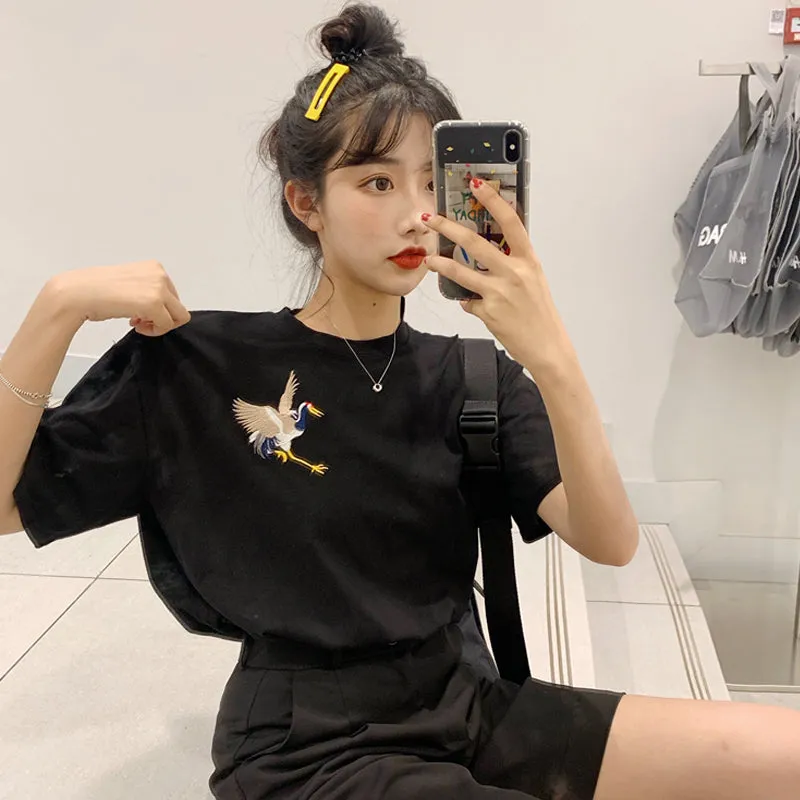 "FAIRY CRANE EMBROIDERY" T-SHIRT D052917