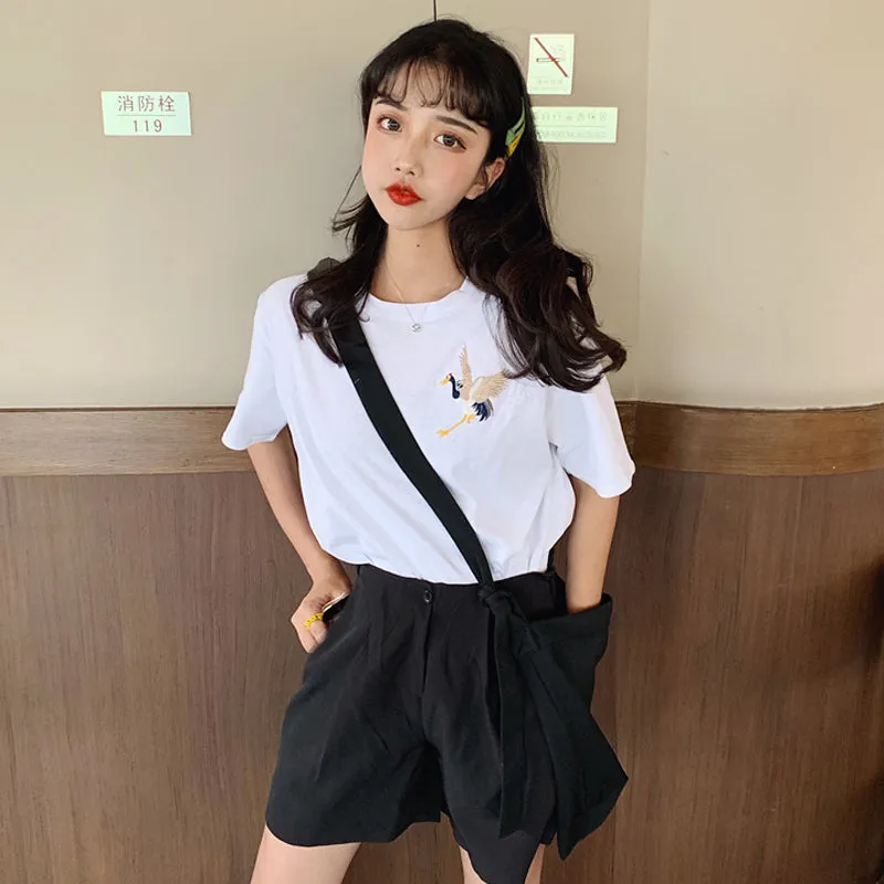 "FAIRY CRANE EMBROIDERY" T-SHIRT D052917